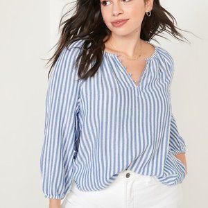 NWT Plus Size Old Navy Long-Sleeve Split-Neck Striped Poet Blouse 2X